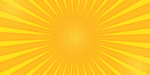 Pop art yellow comics book cartoon magazine cover. Cartoon funny retro pattern strip mock up. Vector halftone illustration. Vintage backdrop for comic superhero text, speech bubble, message.