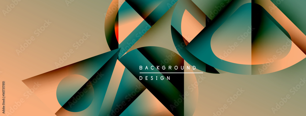 Poster abstract geometric shapes overlap, creating dynamic visual effect. warm, cool colors blend seamlessl