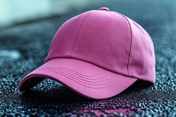 Mockup graphic layout featuring a pink cap on a textured surface