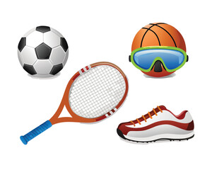 sport equipment icon set on white background