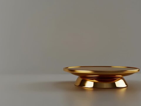 Elegant golden cake stand on minimalist background for product placement and presentations