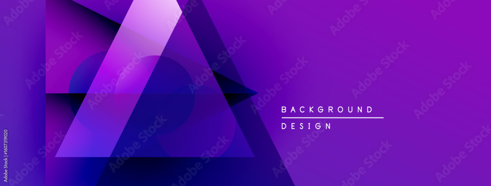 Poster abstract purple gradient design. overlapping geometric shapes create dynamic visual effect. modern b