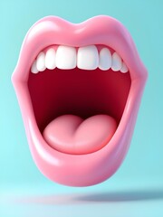 Naklejka premium Vibrant open mouth with perfect white teeth and pink tongue on aqua background