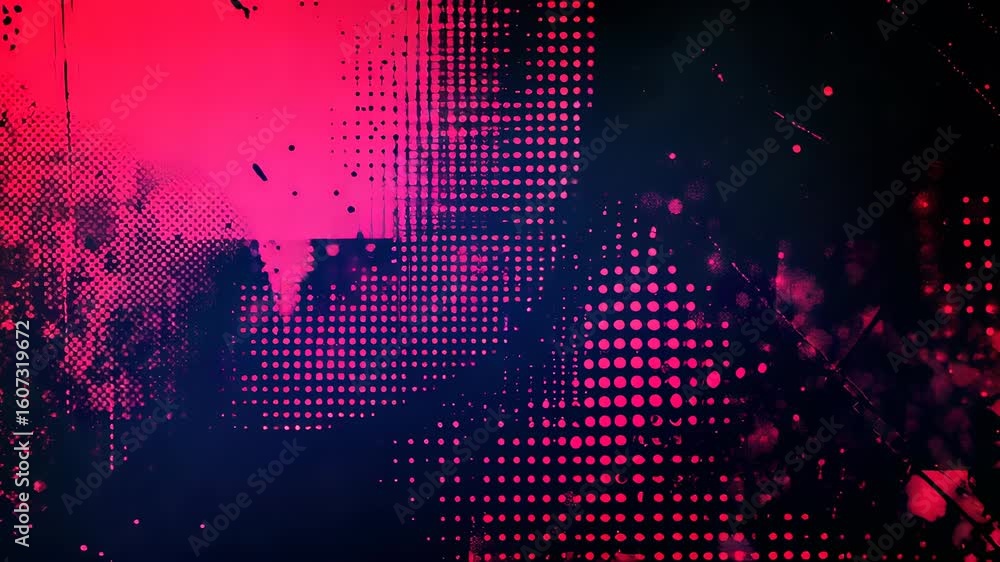 Poster dynamic pink and black background loop with halftone and grunge effect motion