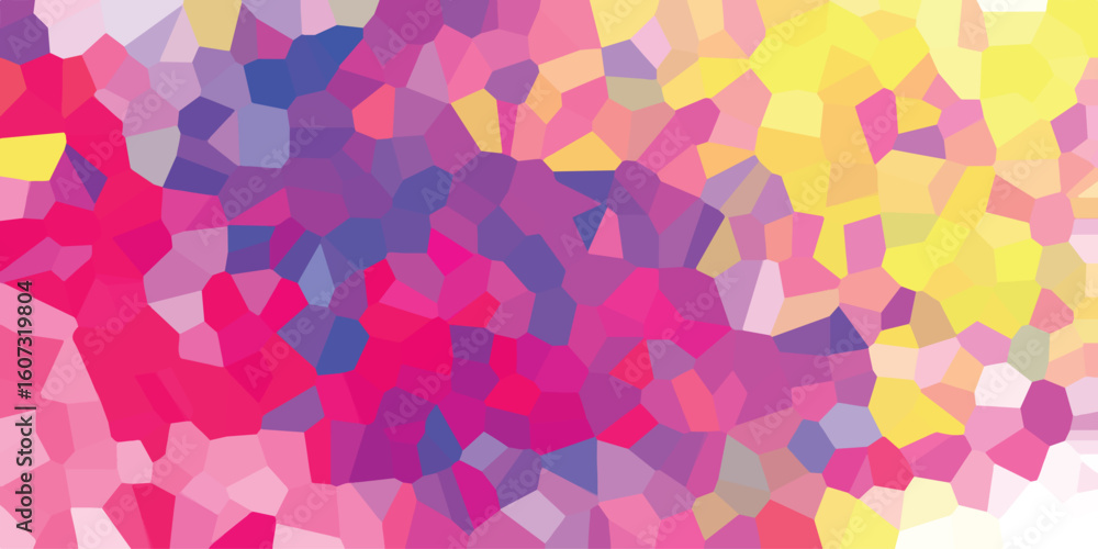 Poster vibrant abstract mosaic design with colorful geometric shapes and gradient transitions in pink purpl