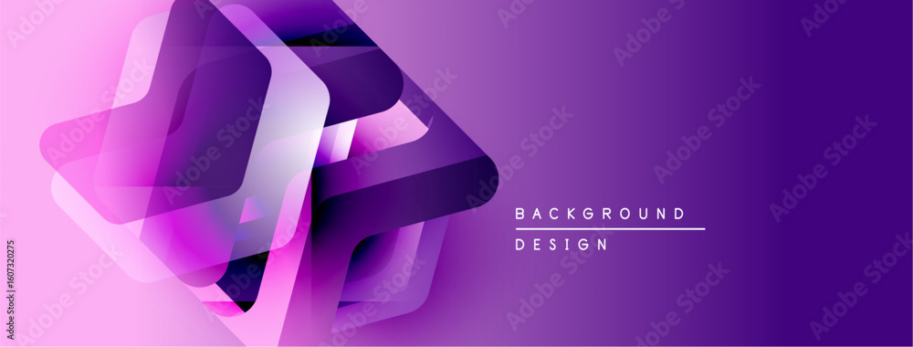 Poster Abstract geometric shapes overlap, creating dynamic purple gradient background. Modern design element for digital projects.