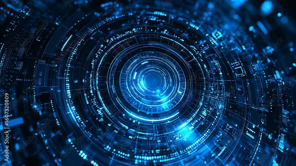 Poster futuristic technology background with glowing blue circular data stream motion
