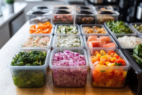 Meal prep containers organized for a week of healthy eating