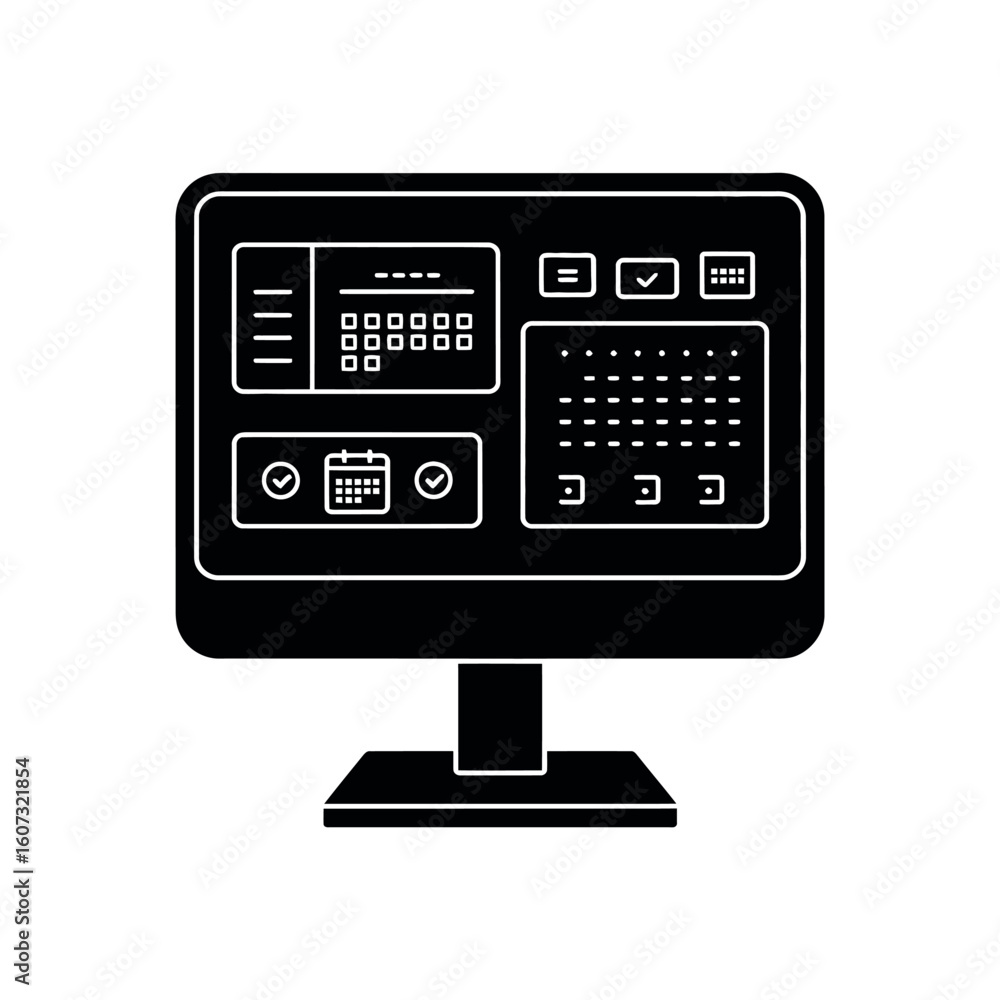 Fototapete black computer monitor displaying various interface elements and calendar screen