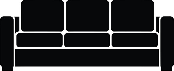 A sleek black sofa icon presents a modern, minimalist design, ideal for interior design projects, furniture catalogs, and creative graphic compositions.