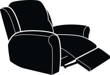 A sleek black recliner chair with a modern silhouette offers comfort and style, perfect for relaxation and adding a touch of elegance to any living space.