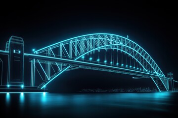 Obraz premium Sydney Harbour Bridge illuminated with digital lights at night showcasing vibrant colors