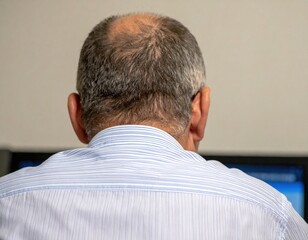 Back View Of A Boss Sitting And Working At A Computer Screen