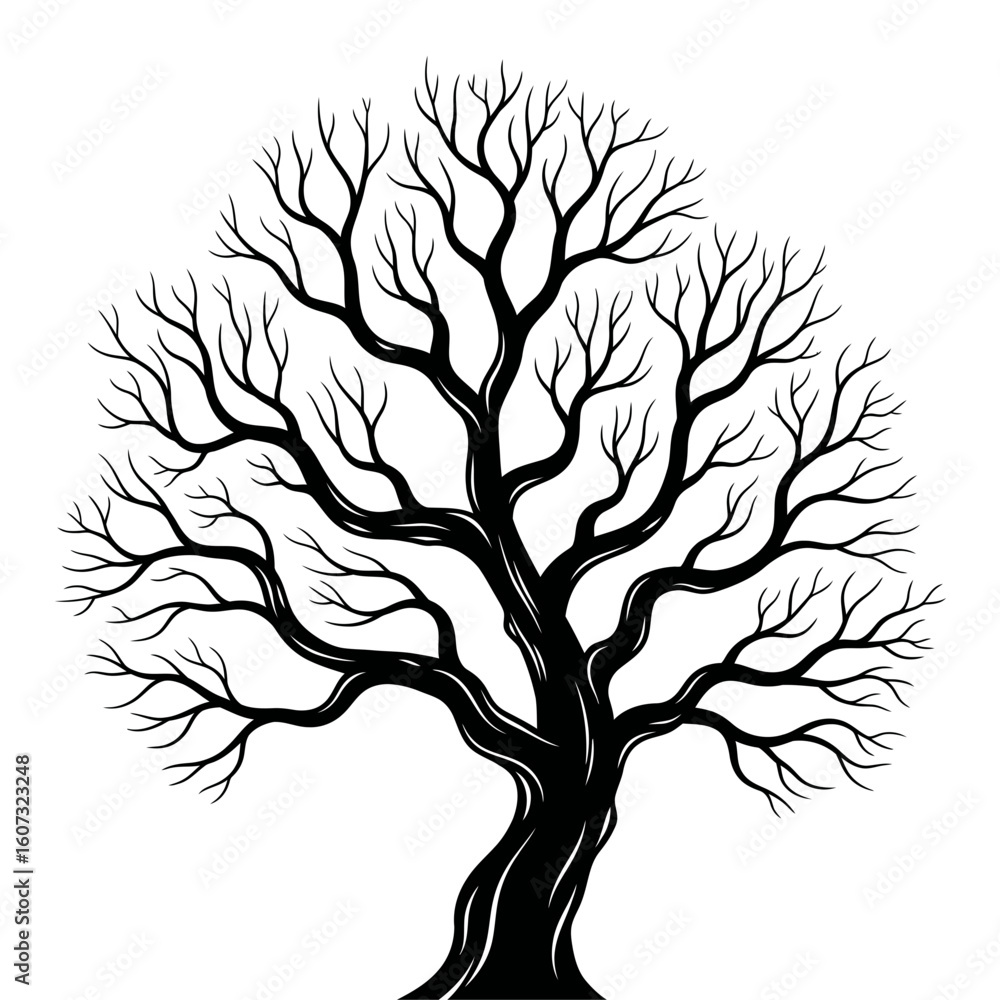Poster a bare tree with many branches is isolated on white background