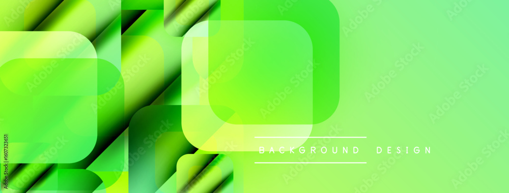 Poster abstract geometric design. overlapping squares create vibrant green gradient effect. modern backgrou
