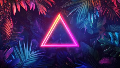 Vibrant neon triangle framed by tropical foliage