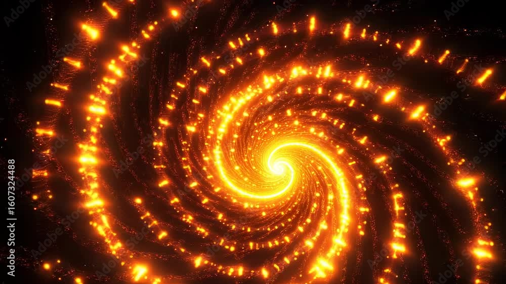 Poster fiery particle spiral animation: hypnotic glow in motion for dynamic backgrounds