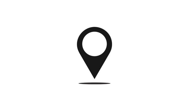 Clean and modern vector graphic of a black location pin icon, set against a plain white background.