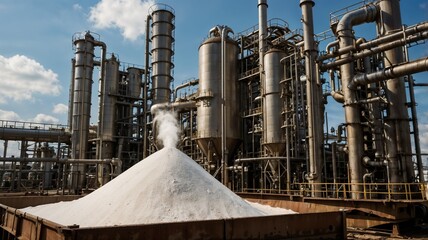 Chemical plant urea fertilizer. Close up