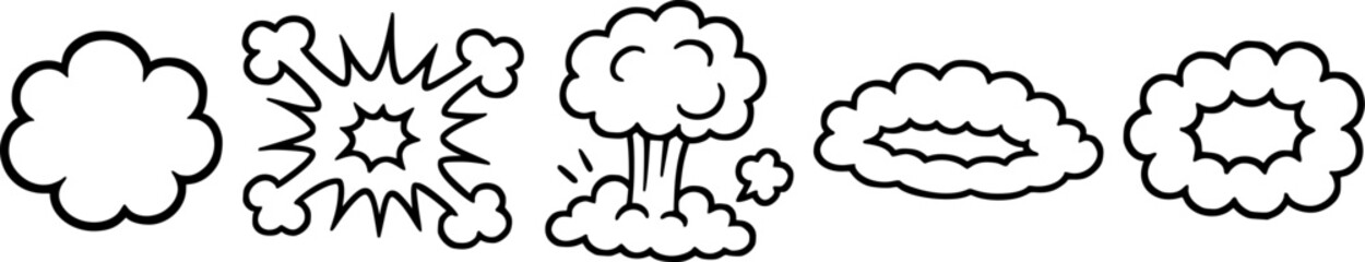 Explosion and Cloud Stroke Icon Collection — Featuring Blast, Detonation, Ring Cloud, Mushroom Cloud, and Impact Effects. Editable Outline Icons for Visual Storytelling.