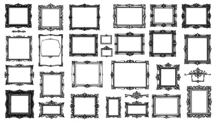 Collection of ornate black and white picture frames