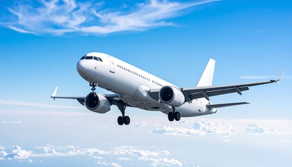 Obraz premium White jetliner in flight above fluffy clouds