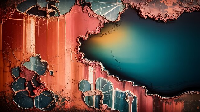 Exploring the Abstract Depths of Oxidized Metal Textures with Vibrant Contrasting Colors and Organic Fluid Formations