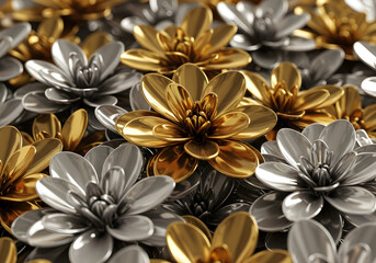 Luxury Gold Silver Metallic Flowers Abstract Background
