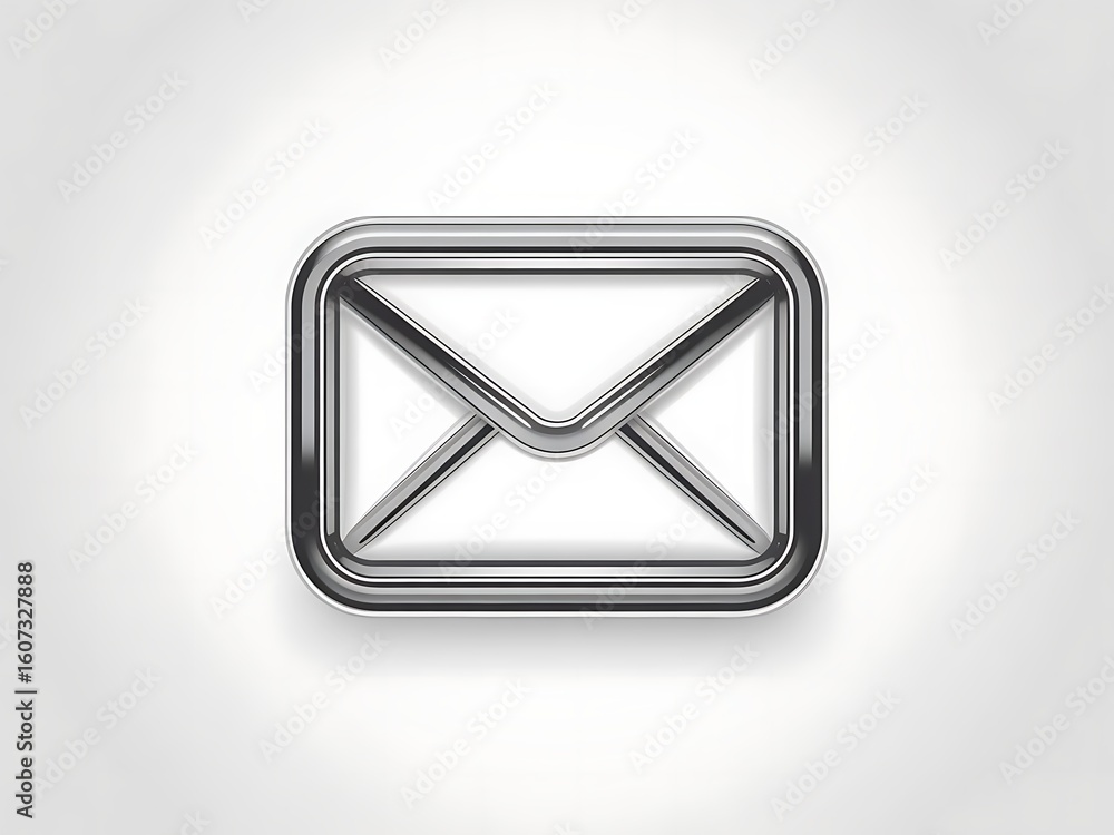 Poster shiny metallic envelope icon representing digital communication and electronic messaging services fo