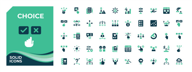 Choice colorful simple solid icon set. Contain filled sign election, decision, list, selection, direction and more. Flat icons set. Mark simple icon set. Vector collection.