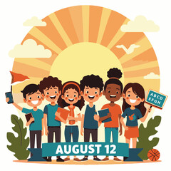 ector illustration celebrating International Youth Day, featuring vibrant and dynamic elements representing youth, energy, and unity. Perfect for social campaigns, educational materials, posters, and 