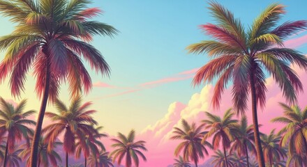 Vibrant tropical sunset with palm trees silhouetted against a colorful sky