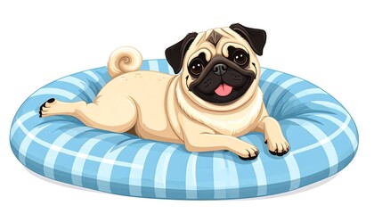Pug resting on a blue cushion
