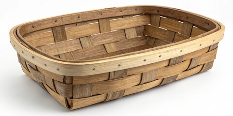 Woven Wood Basket with Rim Details, Storage, Decor