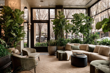 Fototapeta premium vibrant indoor space filled with variety of lush green plants beautifully illuminated by natural light