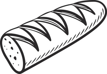 Baguette bread silhouette on white.