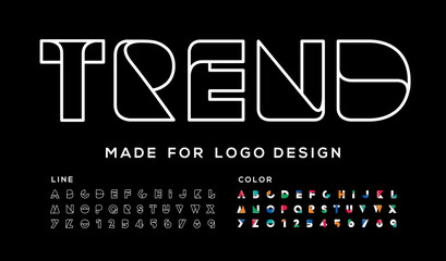 Minimal Futuristic Line Font for Logo Design. Modern Geometric Alphabet Set. Typography colorful creative font. vector illustration