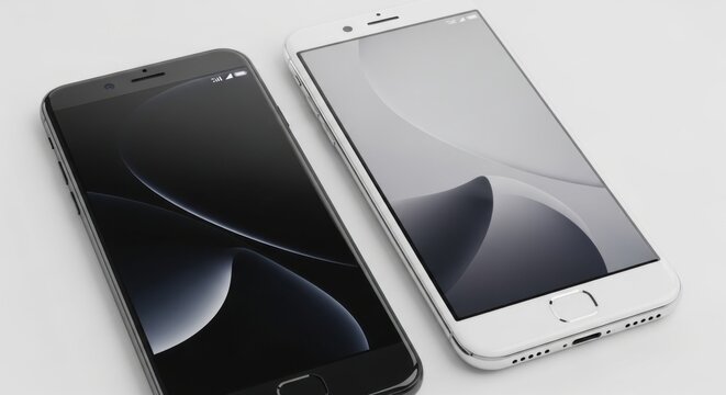 Two sleek modern smartphones displayed side by side on a white background showing different color options and display screen designs