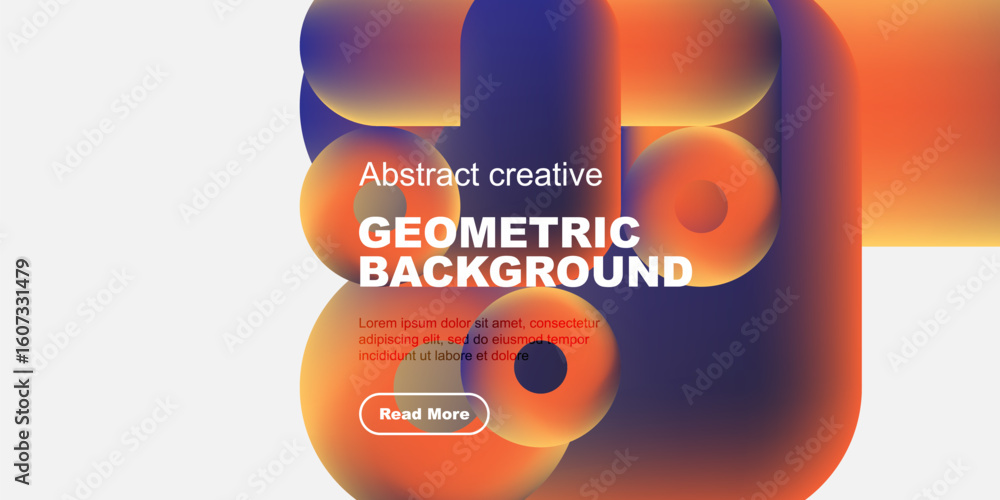 Poster abstract geometric background features vibrant overlapping shapes. orange, blue hues create dynamic 