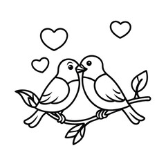valentine s day coloring page with birds and heart
