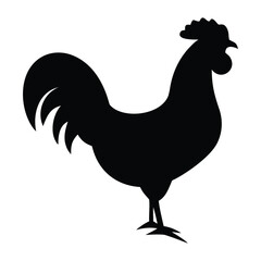 Black silhouette of a rooster standing against a white background