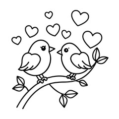 valentine s day coloring page with birds and heart