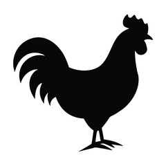 Black silhouette of a rooster standing against a white background