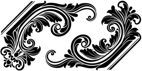Fototapeta premium Vector Elegant black ornate flourish corner accents add classic decorative beauty to designs, conveying luxury and sophistication.