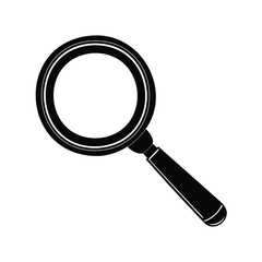 Black silhouette of a magnifying glass on a white background image