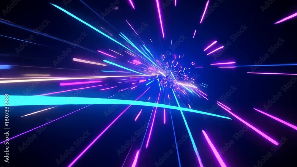 Poster dynamic neon fireworks explosion display with vibrant light trails