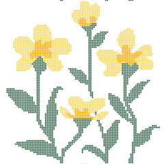 Yellow Cross Stitch Floral Design  Handmade Pixel Flower Pattern