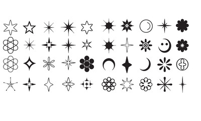 Retro Sparkle and Starburst Vector Icons – Vintage Lightning, Star, and Pop Art Clipart Set