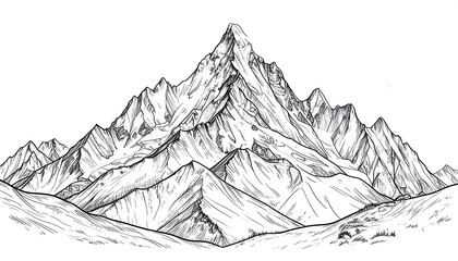Detailed black and white mountain illustration