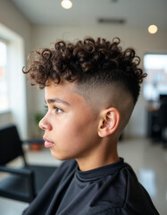 Curly Top with Burst Fade &ndash; Teen Barbershop Haircut